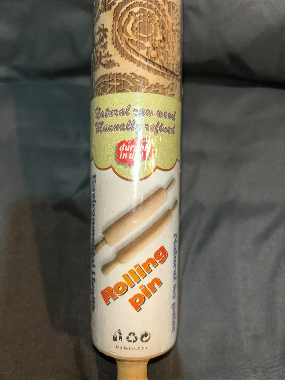 Engraved Wooden Rolling Pin - Light Natural w paisley design